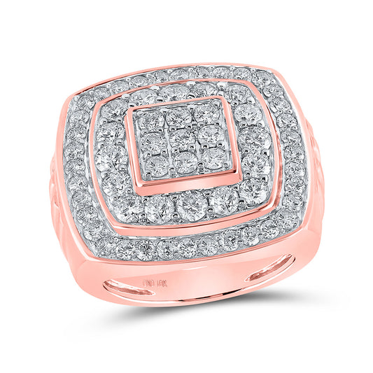 10K Rose Gold Mens Round Diamond Square Ring 4 Cttw, Mens Size: 7-13