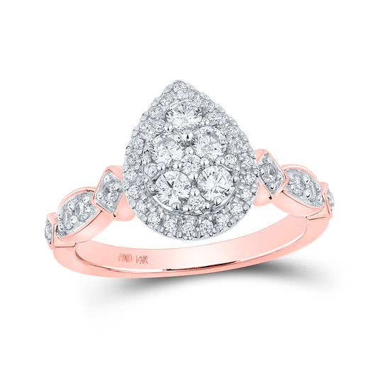 14K Rose Gold Round Diamond Teardrop Bridal Wedding Engagement Ring 3/4 Cttw, Womens Size: 5-10