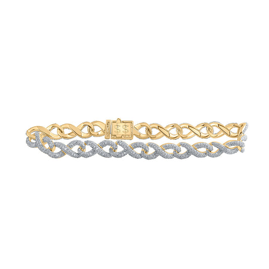 10K Yellow Gold Mens Round Diamond Infinity Link Bracelet 6-1/3 Cttw