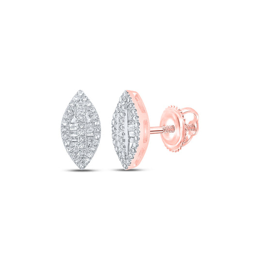 10K Rose Gold Womens Baguette Diamond Oval Earrings 1/4 Cttw