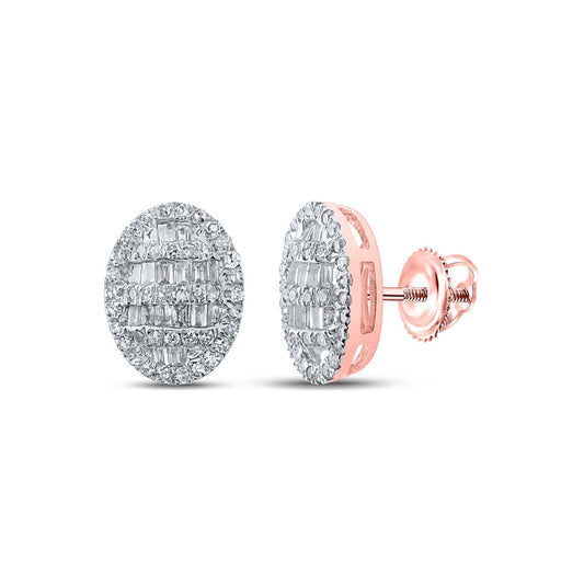 10K Rose Gold Womens Baguette Diamond Oval Earrings 1/2 Cttw