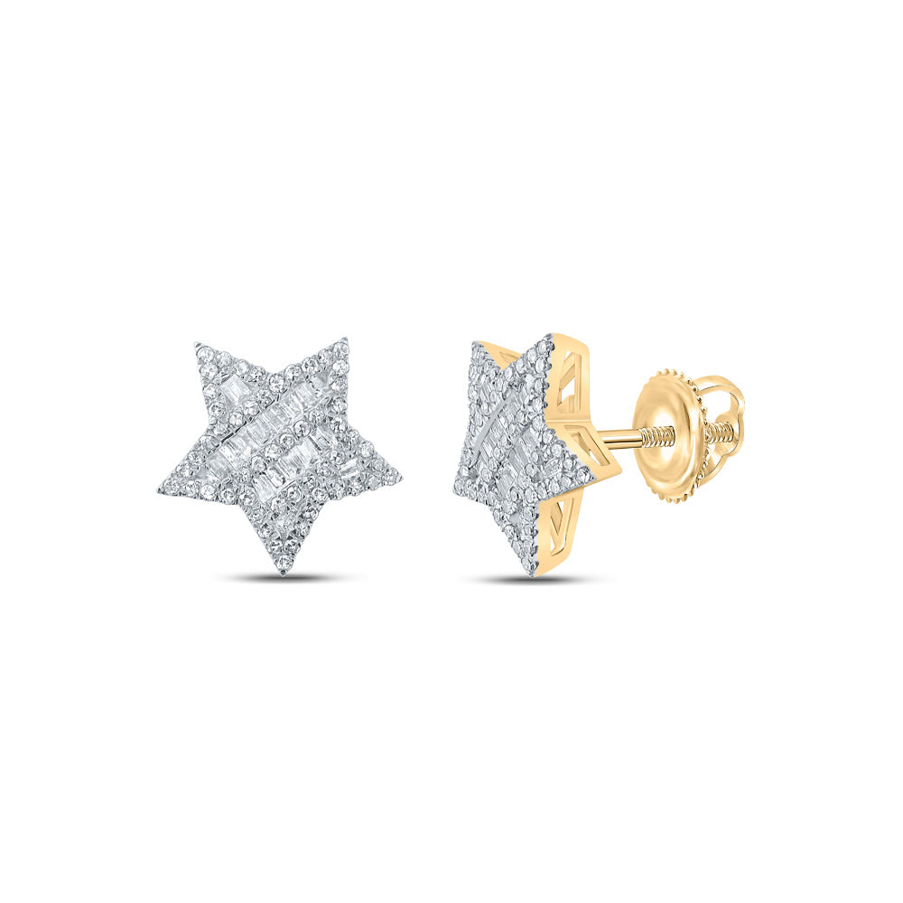 10K Yellow Gold Womens Baguette Diamond Star Earrings 1/2 Cttw, Length: 0.44 In, Width: 0.44 In