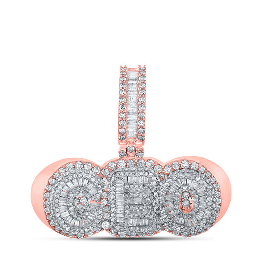 10K Yellow Or Rose Gold Mens Baguette Diamond CEO Phrase Charm Pendant