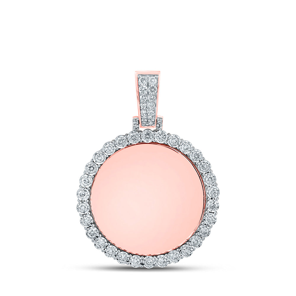 10K White Or Rose Gold Mens Round Diamond Memory Circle Charm Pendant