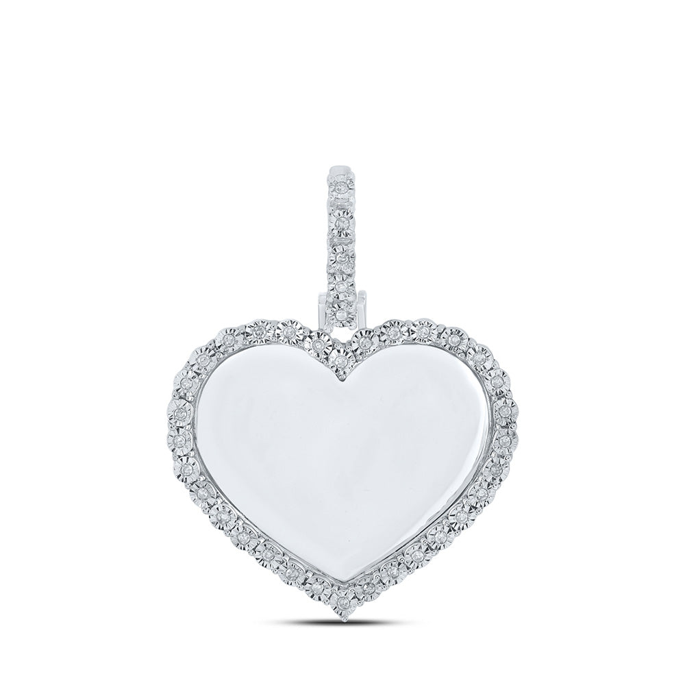 10K White Or Rose Gold Mens Round Diamond Heart Memory Charm Pendant