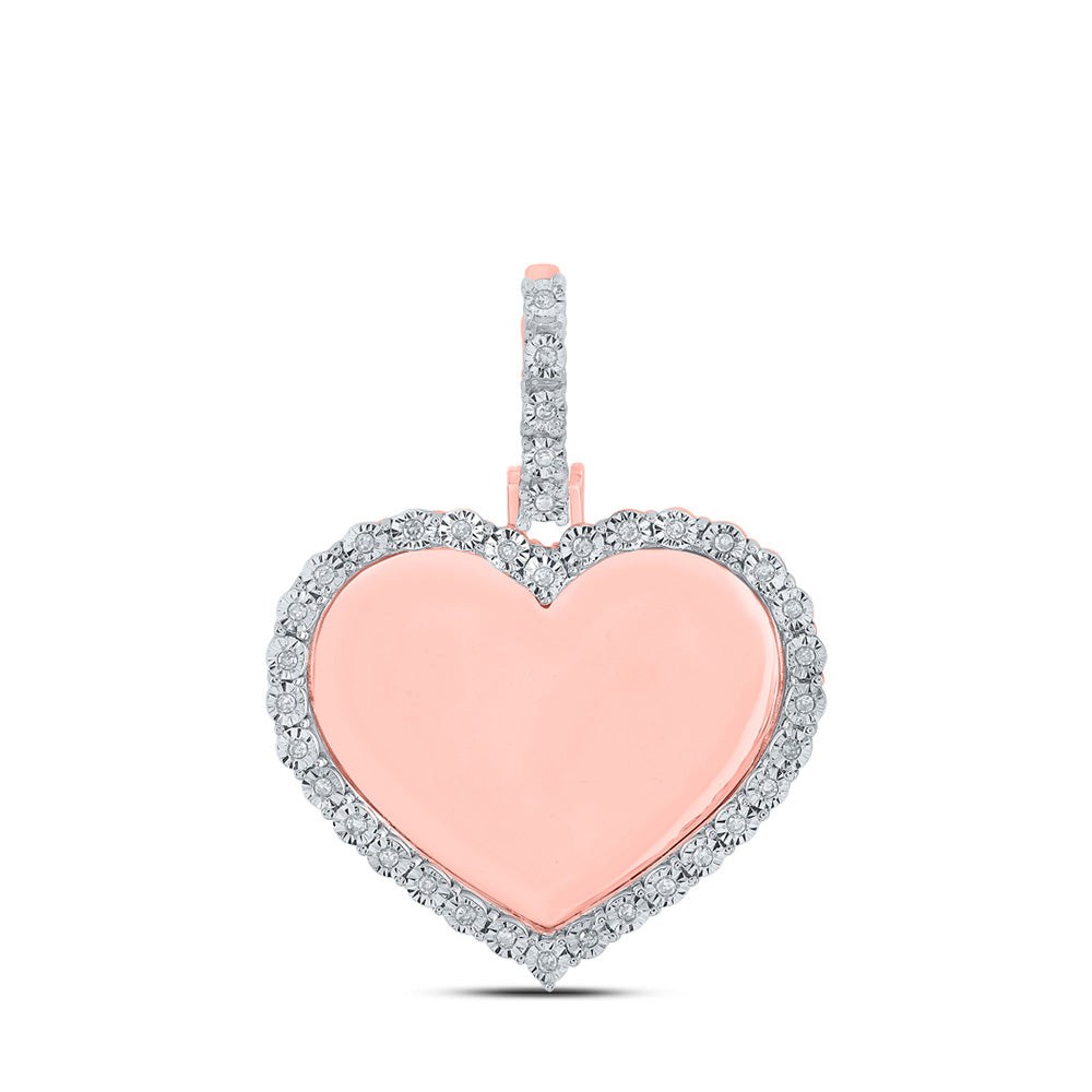 10K White Or Rose Gold Mens Round Diamond Heart Memory Charm Pendant