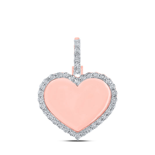 10K White Or Rose Gold Mens Round Diamond Heart Memory Charm Pendant