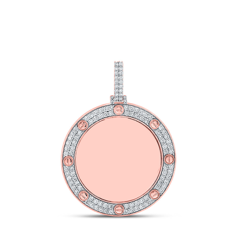 10K Rose Gold Mens Round Diamond Circle Memory Charm Pendant 2 Cttw, Length: 1.99 In, Width: 1.51 In