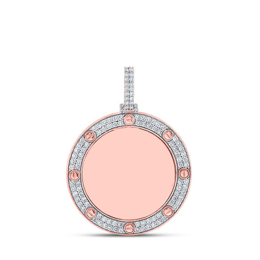 10K Rose Gold Mens Round Diamond Circle Memory Charm Pendant 2 Cttw, Length: 1.99 In, Width: 1.51 In