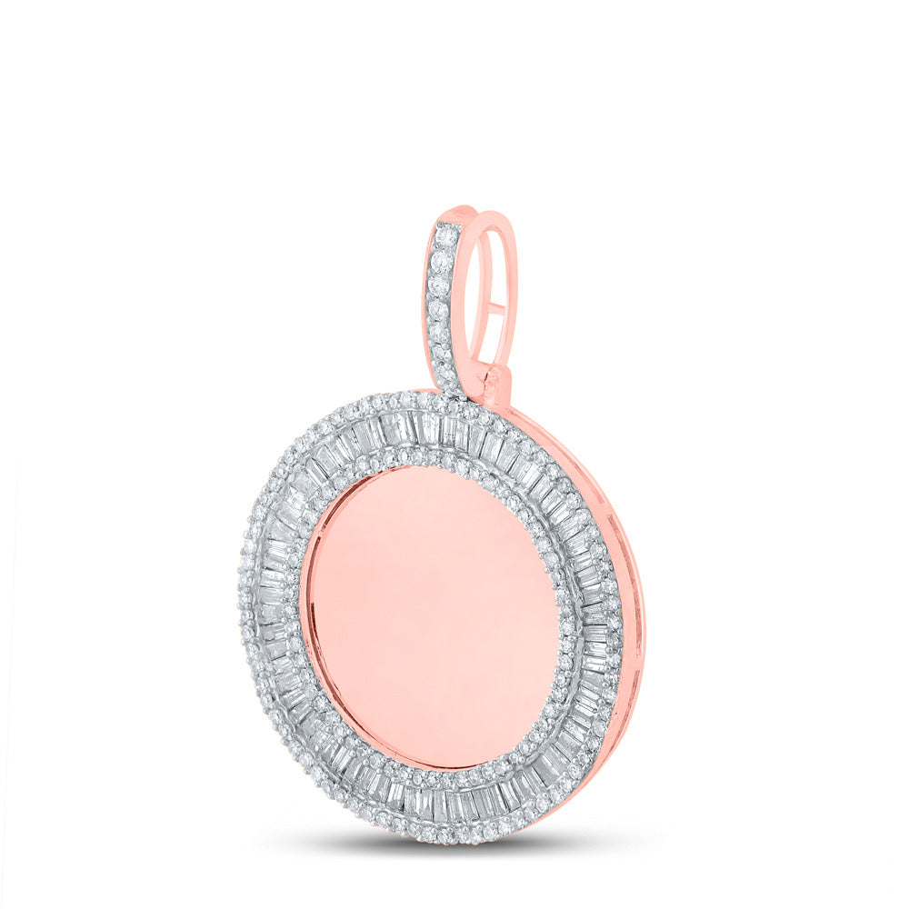 10K Rose Gold Mens Baguette Diamond Memory Circle Charm Pendant 1-1/2 Cttw, Length: 1.56 In, Width: 1.11 In