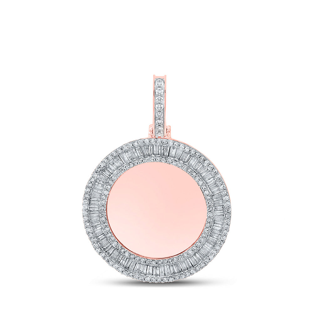10K Rose Gold Mens Baguette Diamond Memory Circle Charm Pendant 1-1/2 Cttw, Length: 1.56 In, Width: 1.11 In