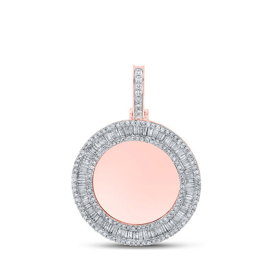 10K Rose Gold Mens Baguette Diamond Memory Circle Charm Pendant 1-1/2 Cttw, Length: 1.56 In, Width: 1.11 In