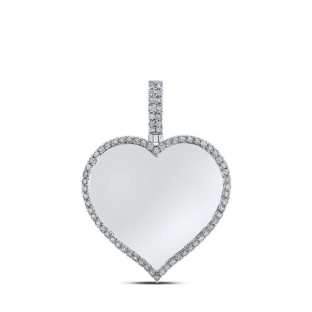 10K White Gold Mens Round Diamond Heart Charm Pendant 1/5 Cttw, Length: 1.77 In, Width: 1.43 In