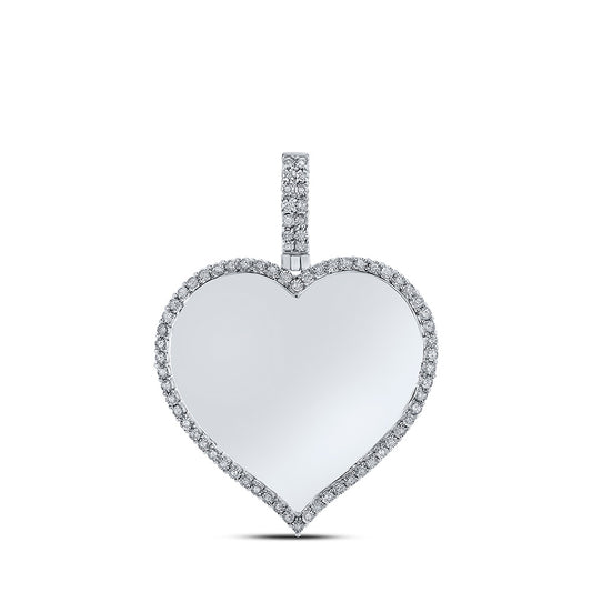 10K White Gold Mens Round Diamond Heart Charm Pendant 1/5 Cttw, Length: 1.77 In, Width: 1.43 In