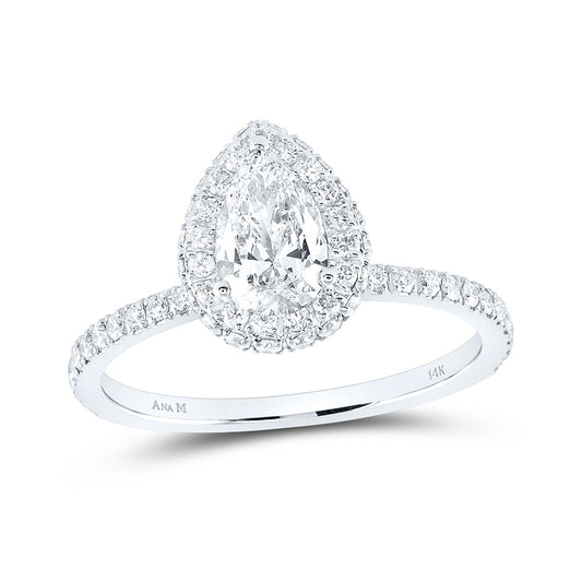 14K White Gold Pear Diamond Halo Bridal Wedding Engagement Ring 1-1/4 Cttw, Womens Size: 5-10
