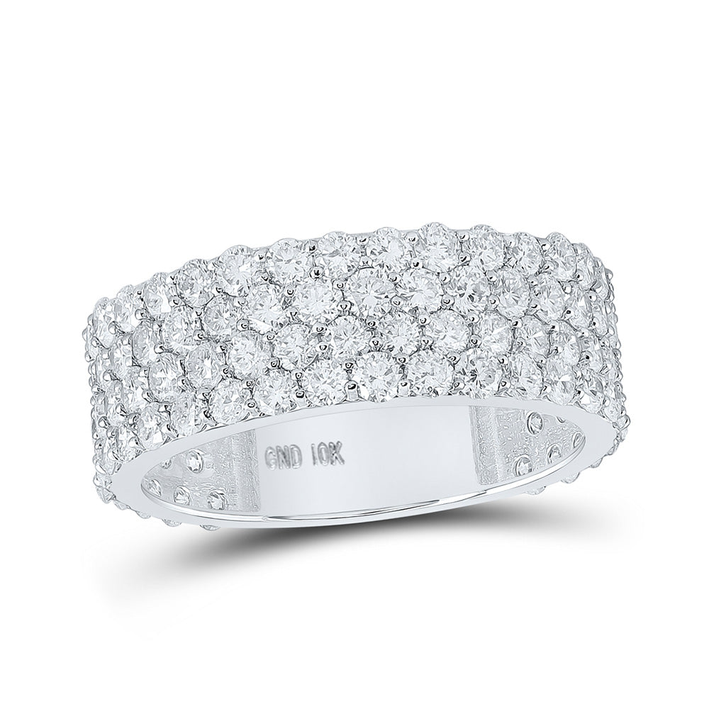 10K White Gold Mens Round Diamond 4-Row Band Ring 4-1/4 Cttw, Mens Size: 7-13