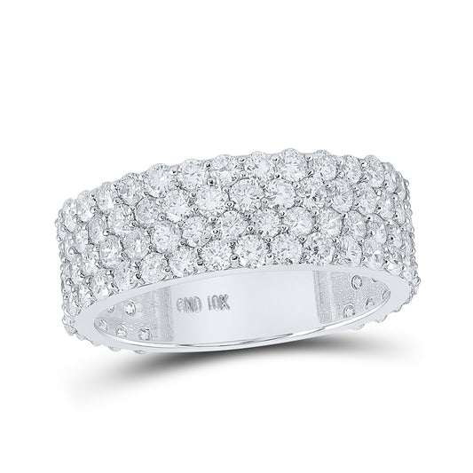 10K White Gold Mens Round Diamond 4-Row Band Ring 4-1/4 Cttw, Mens Size: 7-13