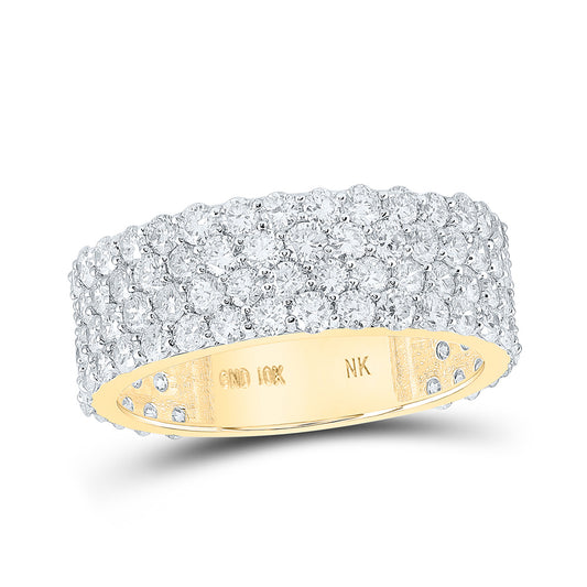 10K Yellow Gold Mens Round Diamond 4-Row Band Ring 4-1/4 Cttw, Mens Size: 7-13