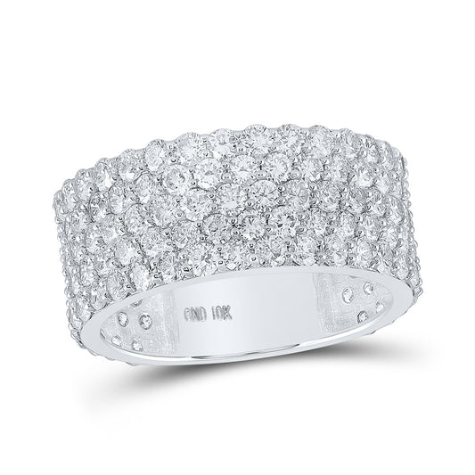 10K White Gold Mens Round Diamond 5-row Pave Band Ring 5 Cttw, Mens Size: 7-13
