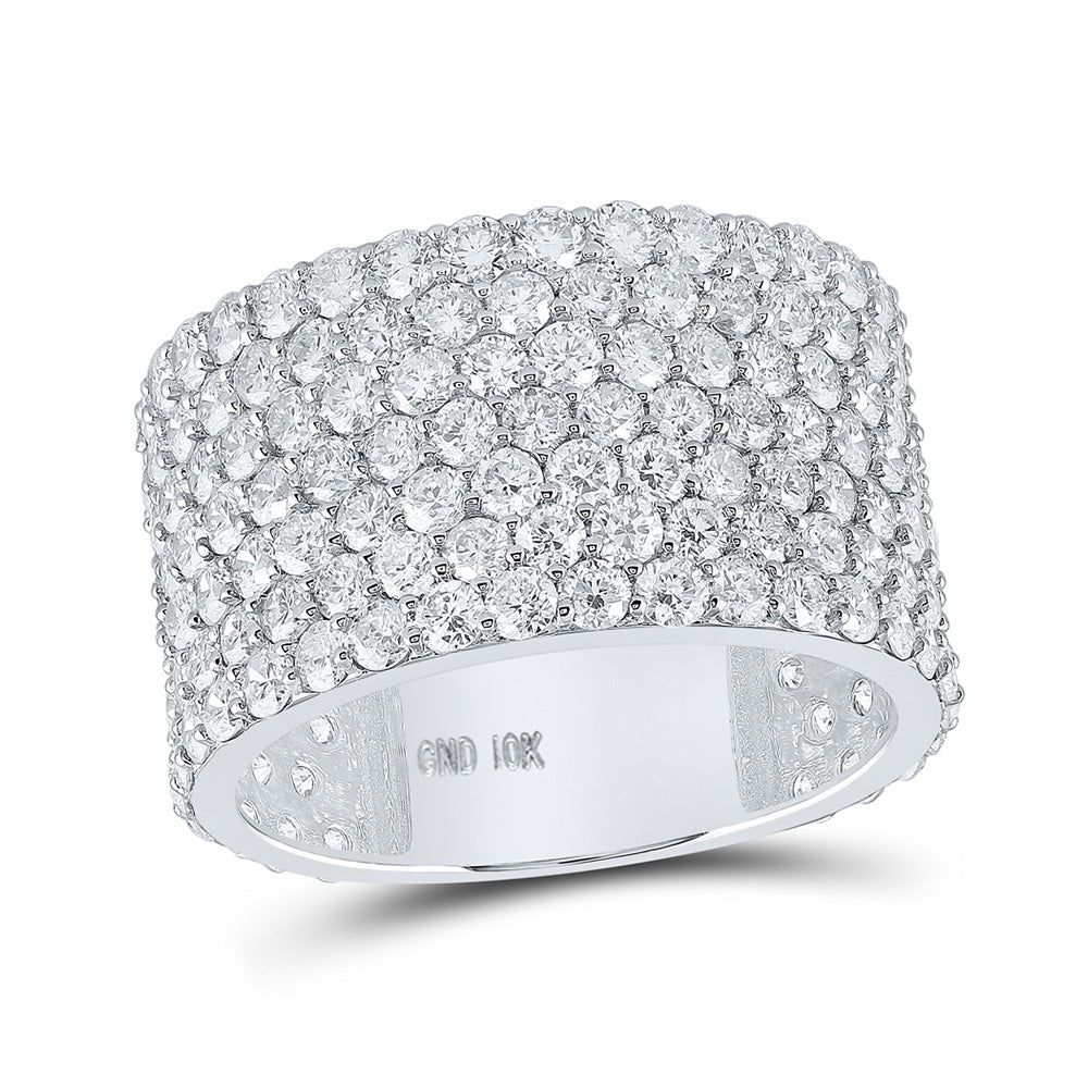 10K White Gold Mens Round Diamond Pave 7-Row Band Ring 7-1/2 Cttw, Mens Size: 7-13