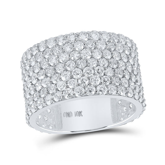 10K White Gold Mens Round Diamond Pave 7-Row Band Ring 7-1/2 Cttw, Mens Size: 7-13