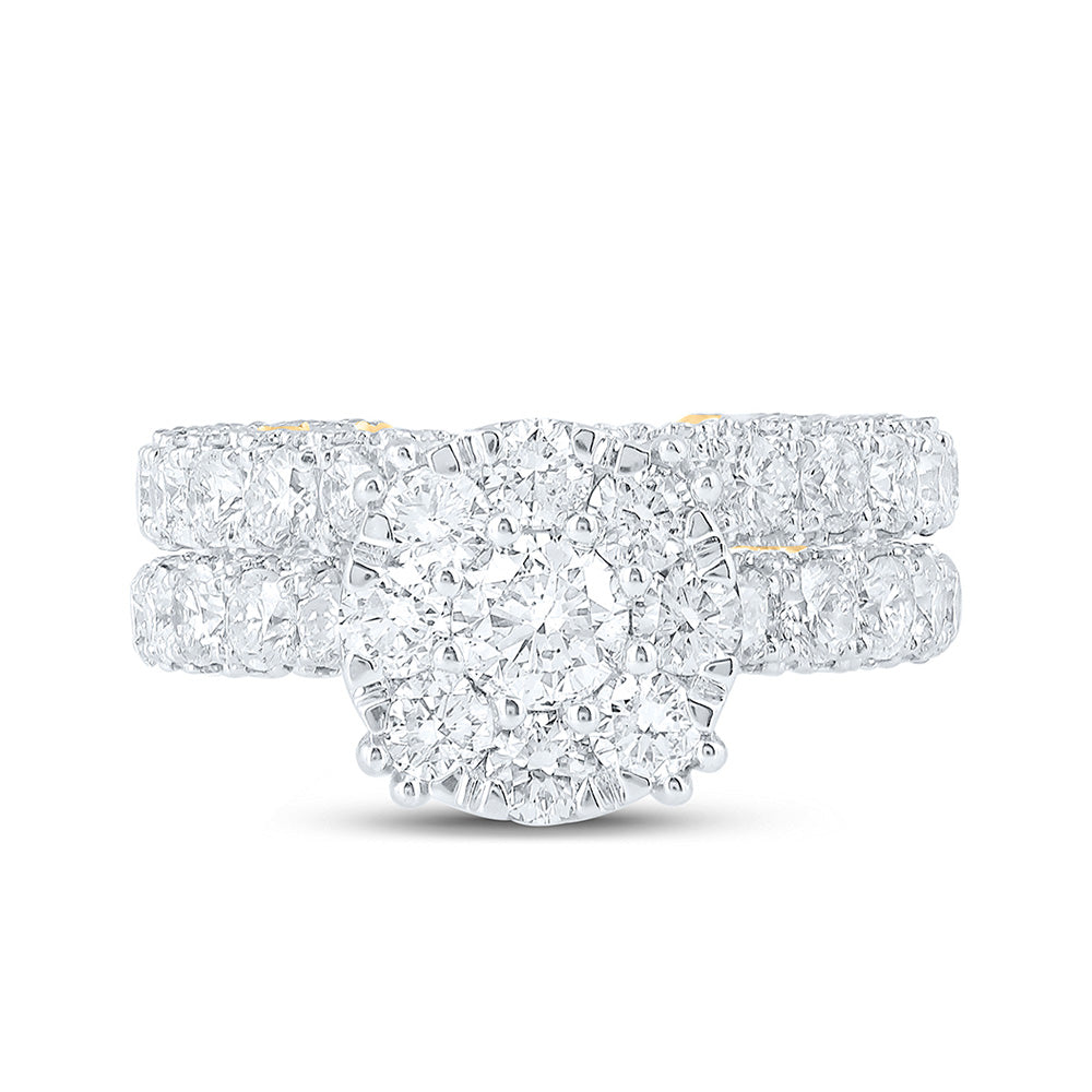 10K Yellow Gold Round Diamond Halo Bridal Wedding Ring Band Set 5-7/8 Cttw, Womens Size: 5-10