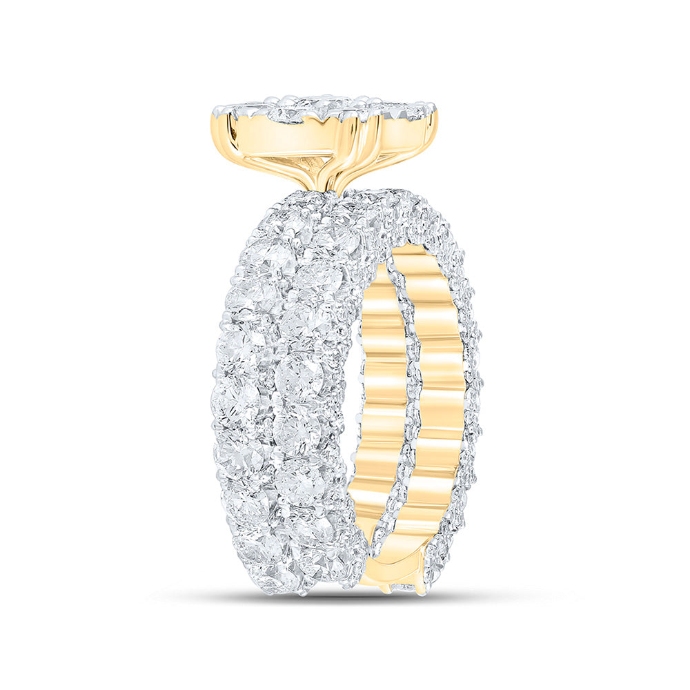 10K Yellow Gold Round Diamond Halo Bridal Wedding Ring Band Set 5-7/8 Cttw, Womens Size: 5-10