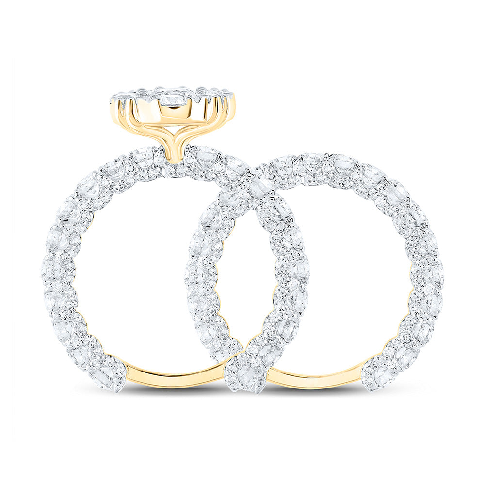 10K Yellow Gold Round Diamond Halo Bridal Wedding Ring Band Set 5-7/8 Cttw, Womens Size: 5-10