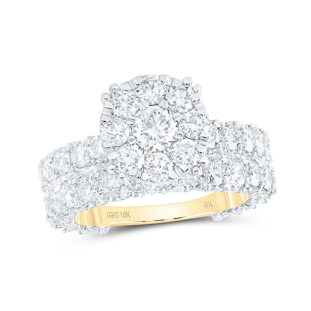 10K Yellow Gold Round Diamond Halo Bridal Wedding Ring Band Set 5-7/8 Cttw, Womens Size: 5-10
