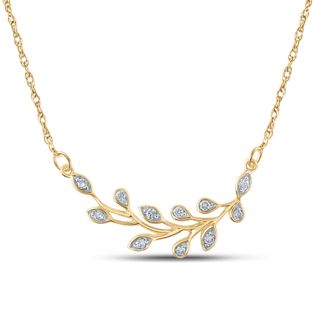 10K Yellow Or White Or Rose Gold Womens Round Diamond Branch Floral Fashion Necklace