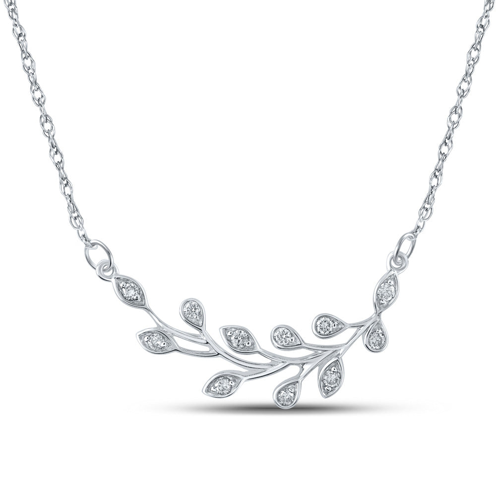 10K Yellow Or White Or Rose Gold Womens Round Diamond Branch Floral Fashion Necklace