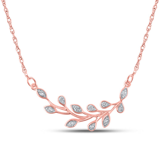 10K Yellow Or White Or Rose Gold Womens Round Diamond Branch Floral Fashion Necklace