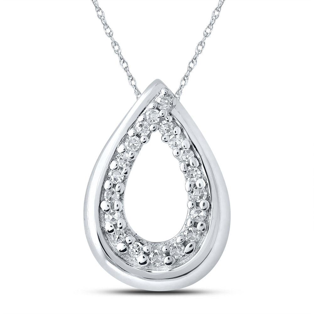 10K Yellow Or White Or Rose Gold Womens Round Diamond Teardrop Pendant