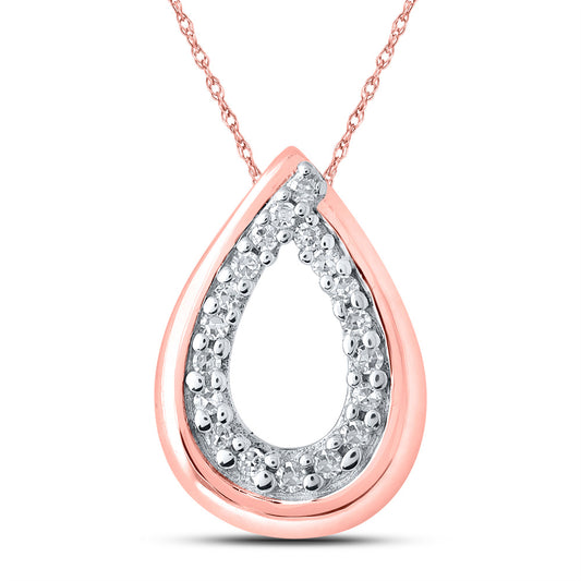 10K Yellow Or White Or Rose Gold Womens Round Diamond Teardrop Pendant