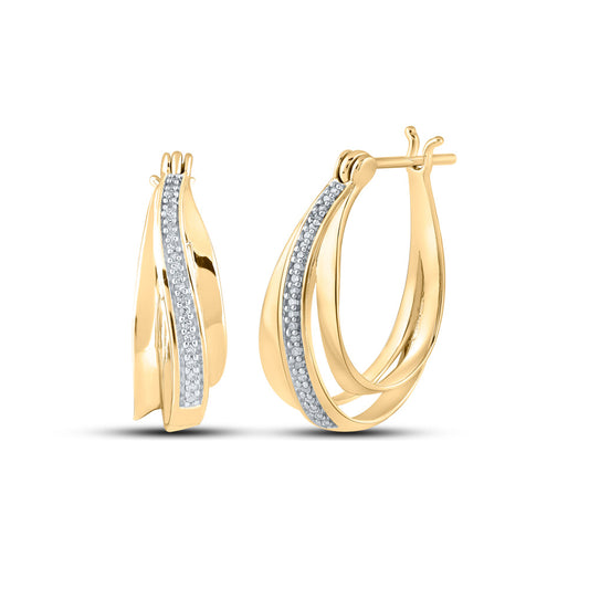 10K Yellow Gold Womens Round Diamond Hoop Earrings 1/10 Cttw, Length: 0.78 In