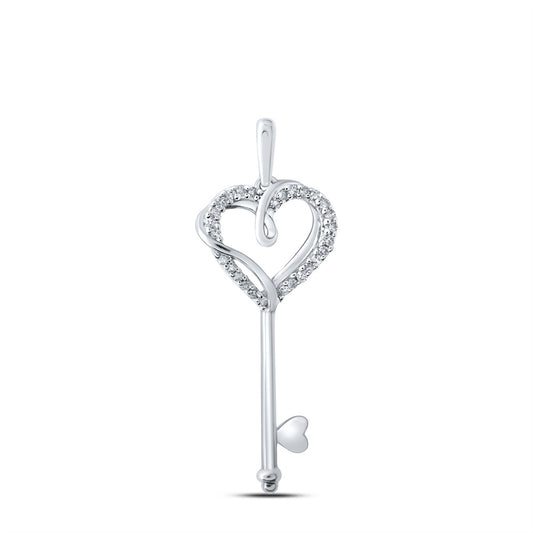 10K Yellow Or White Or Rose Gold Womens Round Diamond Heart Key Pendant