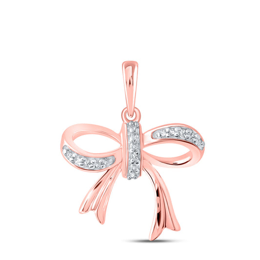 10K Rose Gold Womens Round Diamond Ribbon Bow Fashion Pendant 1/20 Cttw, Length: 0.75 In, Width: 0.61 In