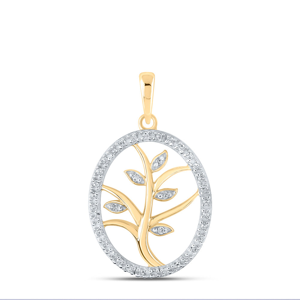 10K Yellow Or White Or Rose Gold Womens Round Diamond Tree Oval Pendant