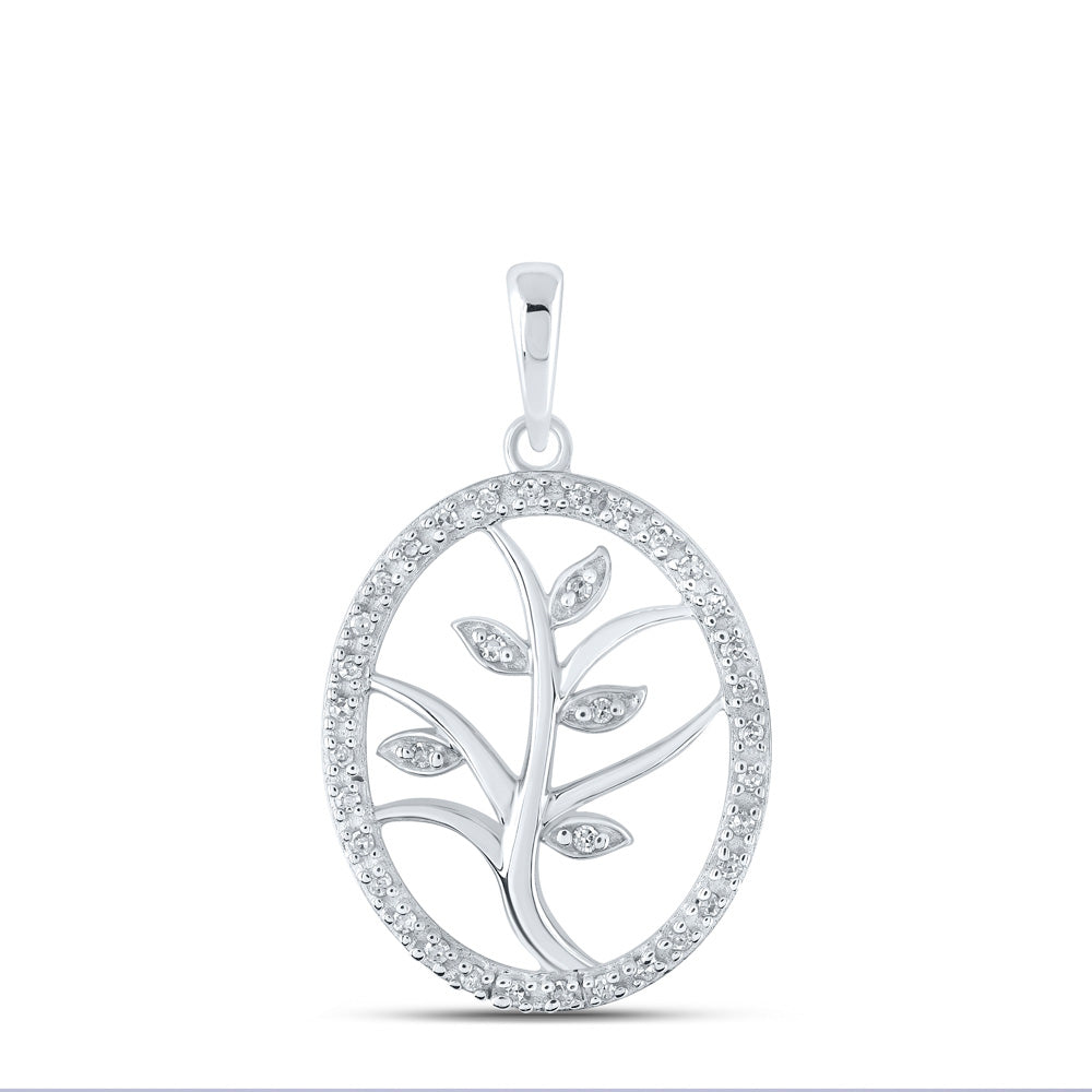10K Yellow Or White Or Rose Gold Womens Round Diamond Tree Oval Pendant