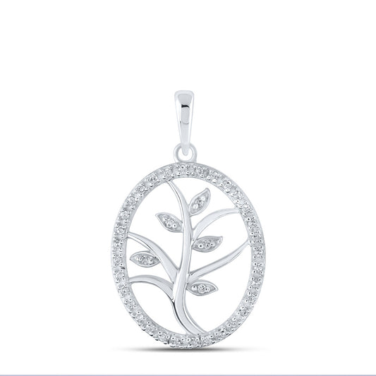 10K Yellow Or White Or Rose Gold Womens Round Diamond Tree Oval Pendant