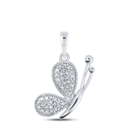 10K Yellow Or White Or Rose Gold Womens Round Diamond Butterfly Pendant