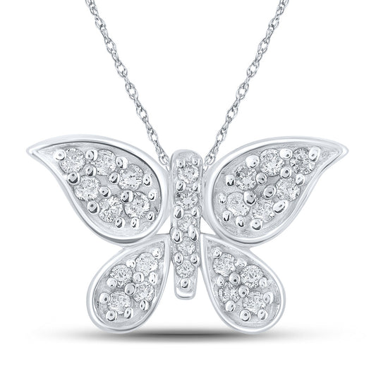10K Yellow Or White Or Rose Gold Womens Round Diamond Butterfly Pendant