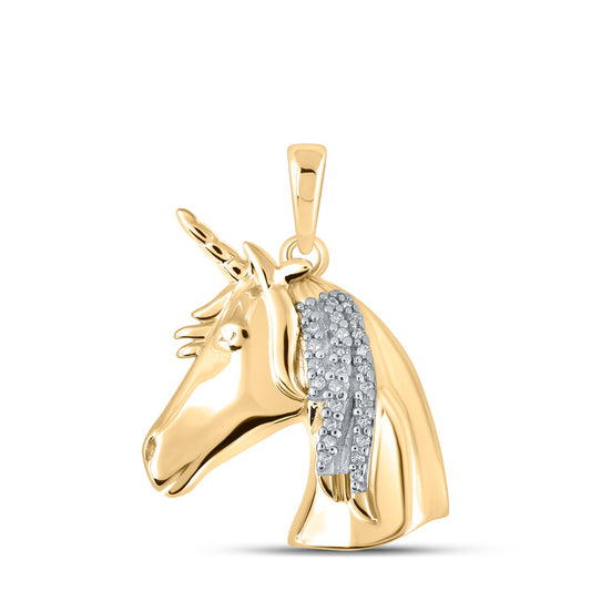 10K Yellow Gold Womens Round Diamond Unicorn Animal Pendant 1/20 Cttw, Length: 0.79 In, Width: 0.55 In