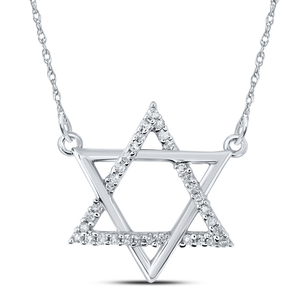 10K White Gold Womens Round Diamond Magen David Star Necklace 1/12 Cttw, Length: 17.5 In