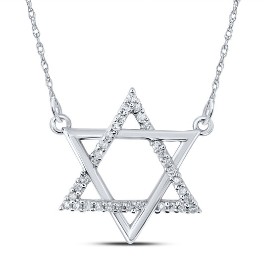 10K White Gold Womens Round Diamond Magen David Star Necklace 1/12 Cttw, Length: 17.5 In