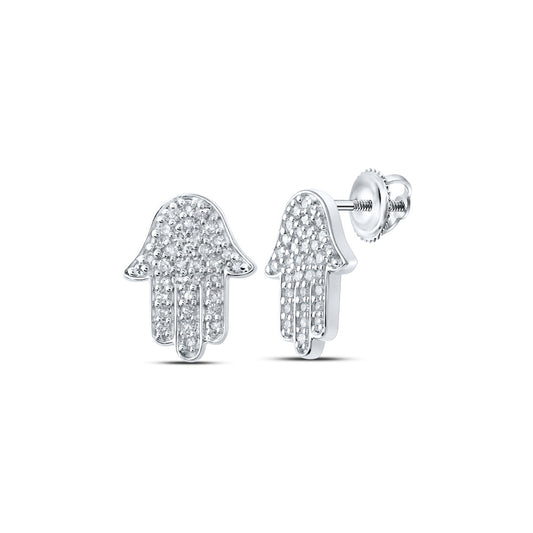 10K Yellow Or White Or Rose Gold Womens Round Diamond Hamsa Earrings
