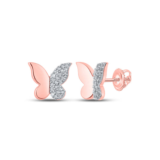 10K Yellow Or White Or Rose Gold Womens Round Diamond Butterfly Earrings