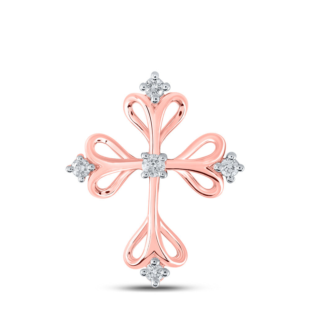 10K Yellow Or White Or Rose Gold Womens Round Diamond Cross Pendant