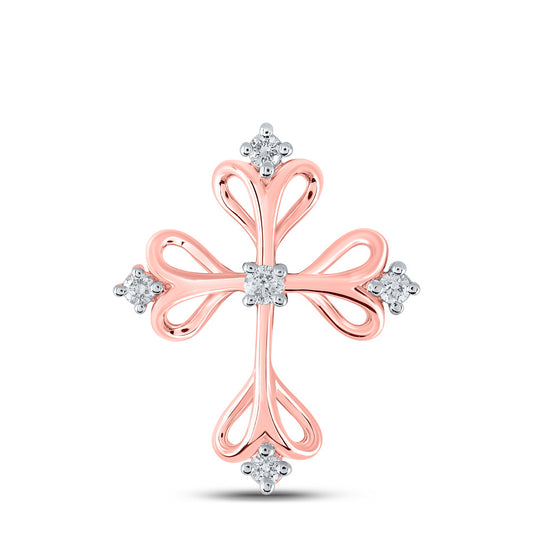 10K Yellow Or White Or Rose Gold Womens Round Diamond Cross Pendant