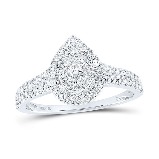 10K White Gold Womens Round Diamond Teardrop Cluster Ring 1/2 Cttw, Womens Size: 5-10